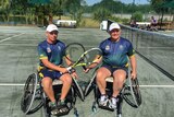 Chris McLeod and Sean Lawler in wheelchairs on the court at Invictus Games
