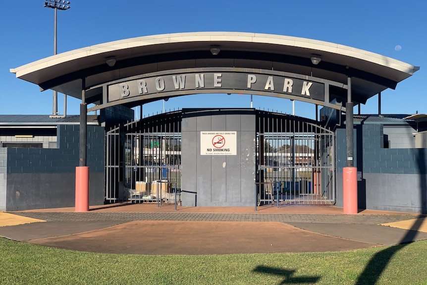 Steel gates at the entrance to Browne Park 
