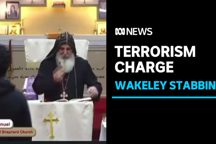 Terrorism Charge, Wakeley Stabbing: Screengrab of a boy approaching an Orthodox bishop during a service.