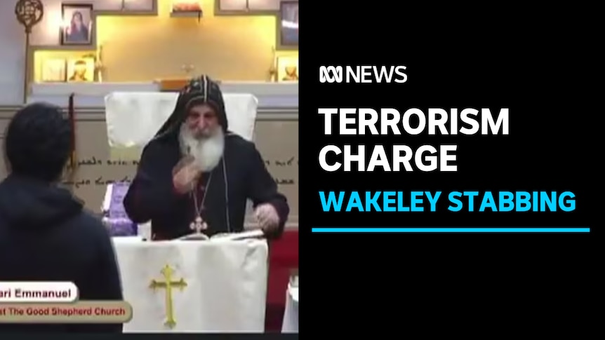 Terrorism Charge, Wakeley Stabbing: Screengrab of a boy approaching an Orthodox bishop during a service.