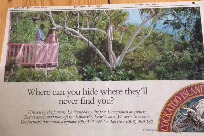 A newspaper advertisement for Cockatoo Island Resort