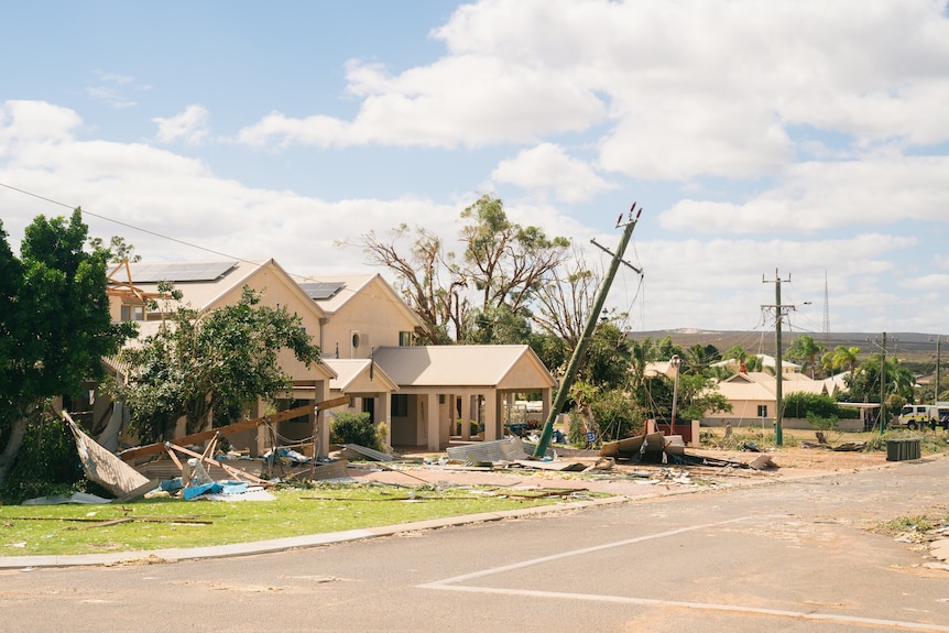 A street in Kalbarri littered with debris after a cyclone