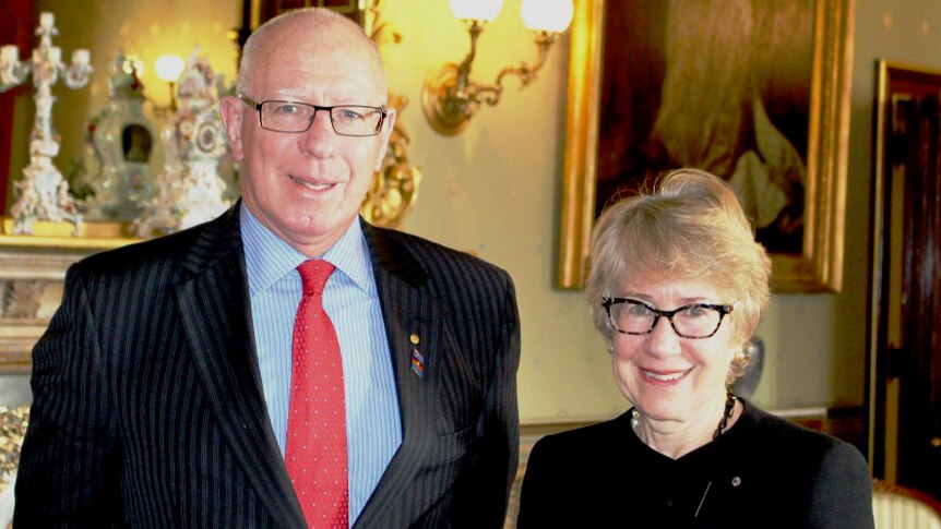 Outgoing Governor David Hurley pictured with Justice Beazley in 2015