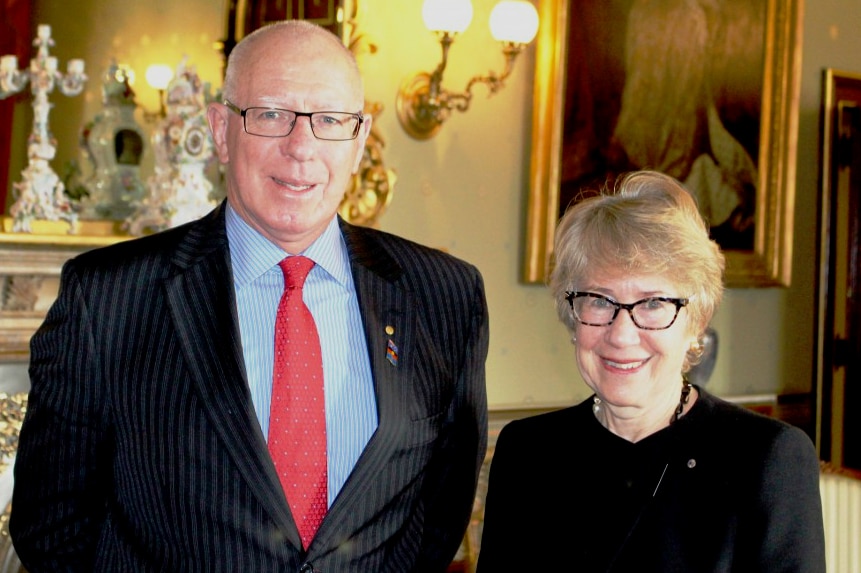 Outgoing Governor David Hurley pictured with Justice Beazley in 2015