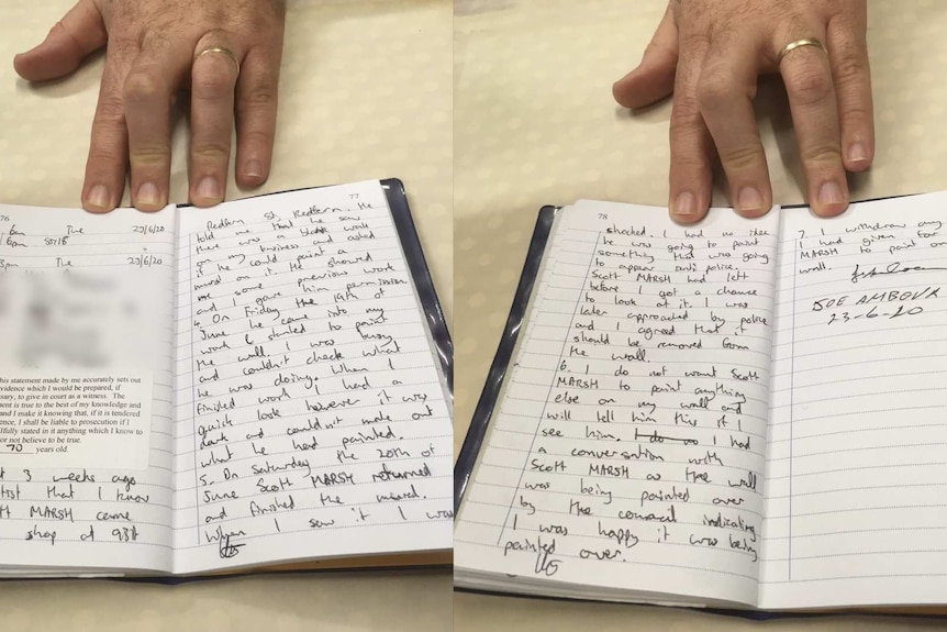A photo of a written statement Joe Ambour said he was asked to sign by the NSW police.