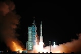  A crewed spaceship is launched from the Jiuquan Satellite Launch Center.