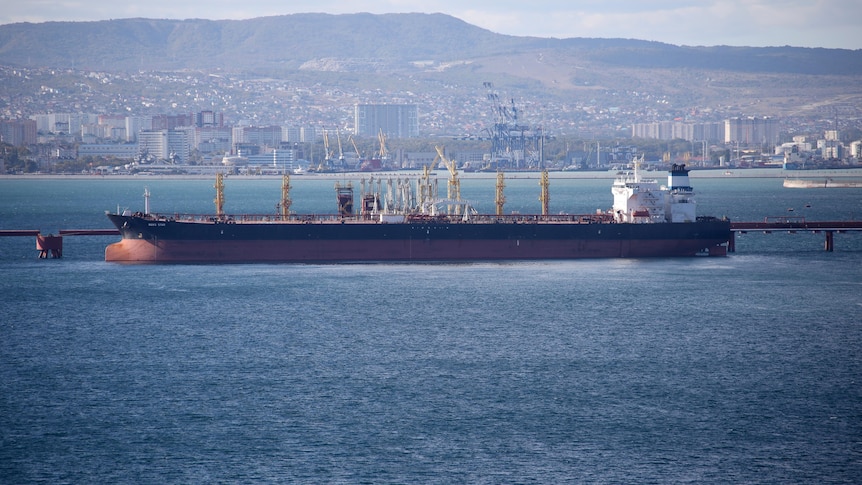 An oil tanker is moored.