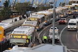 Buses queue at peak hour