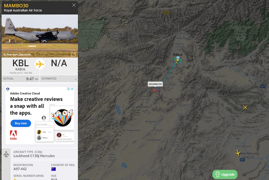 screenshot of a flight tracker 