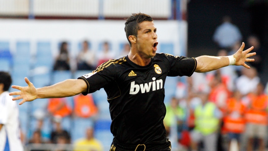 Ronaldo celebrates a goal against Zaragoza
