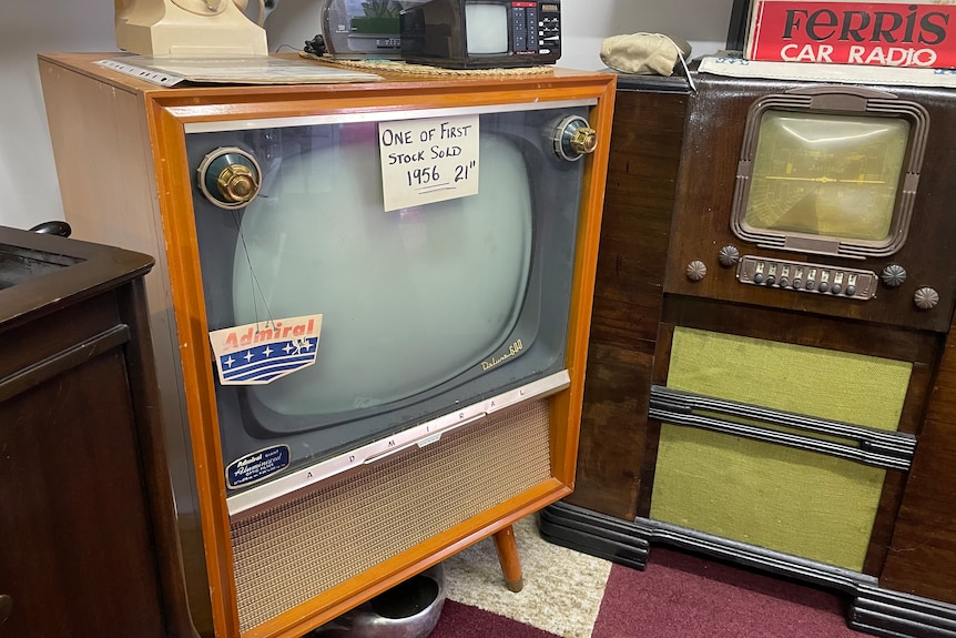 An old wooden television set