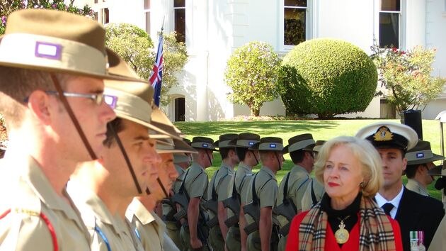 Outgoing Qld Governor Quentin Bryce is farewelled at a ceremony at Government House in Brisbane.