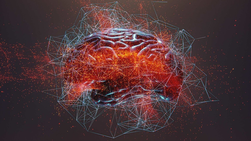 brain with illustration overlay of abstract activity