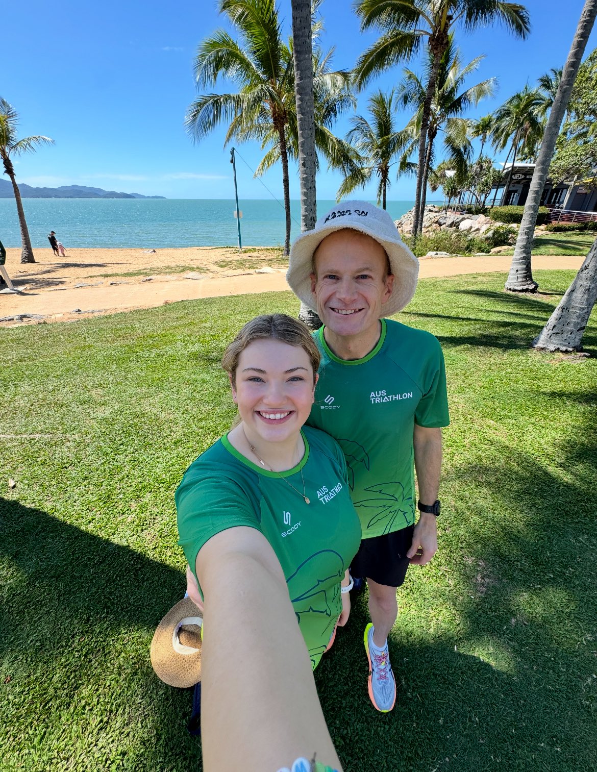 Professor Richard Scolyer and eldest daughter Emily smile at the camera as they take a selfie.