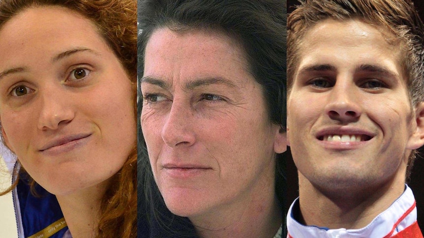 (L to R) French sports stars Camille Muffat, Florence Arthaud, Alexis Vastine.