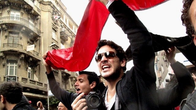 Khaled Abol Naga protesting in Tahrir Square