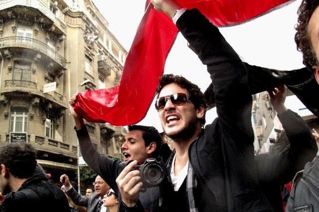 Khaled Abol Naga protesting in Tahrir Square