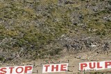 Anti-pulp mill protest 20110306 'Stop the pulp mill' banner