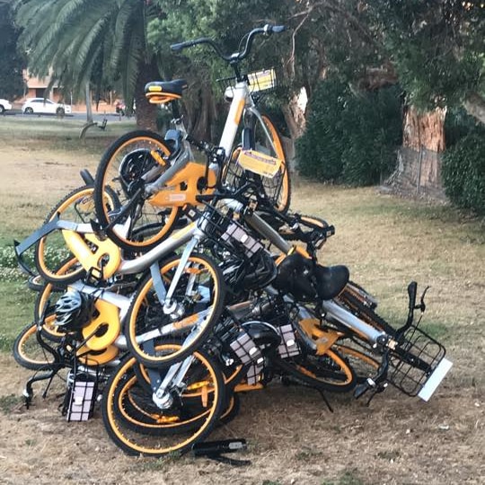 Stack of shared bikes
