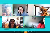 A screenshot of five people chatting on a video call in a guide for handling awkward video call moments.