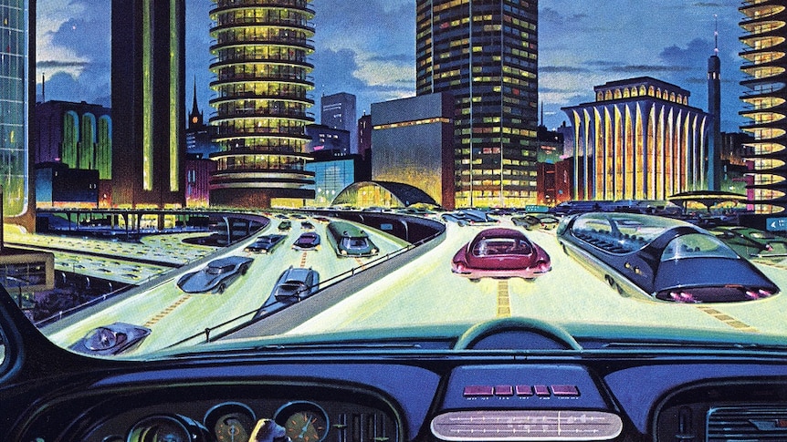 1950s futuristic car advertisment