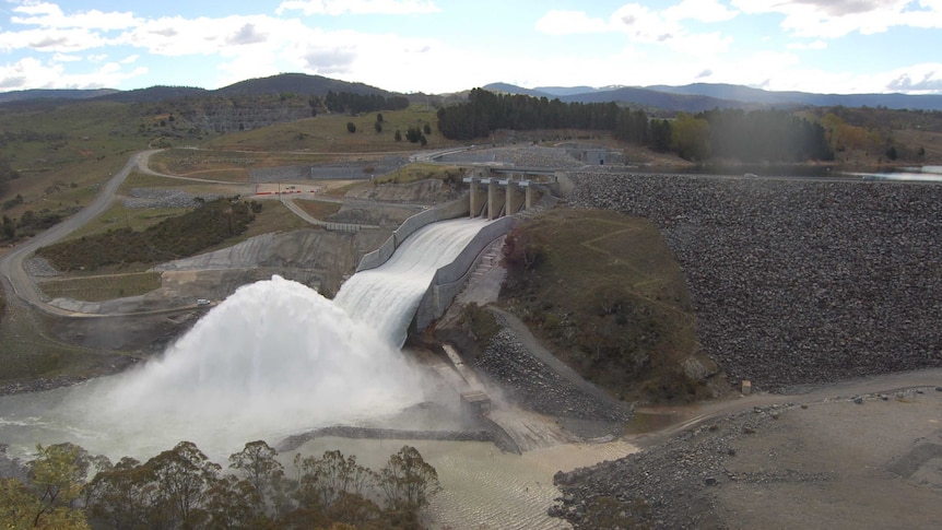 The Jindabyne Dam spillway at the Snowy River