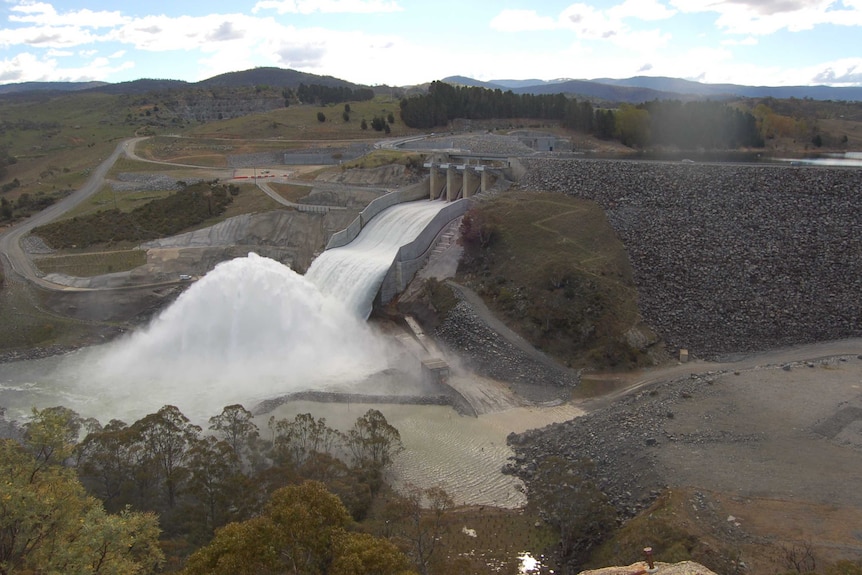 The Jindabyne Dam spillway at the Snowy River