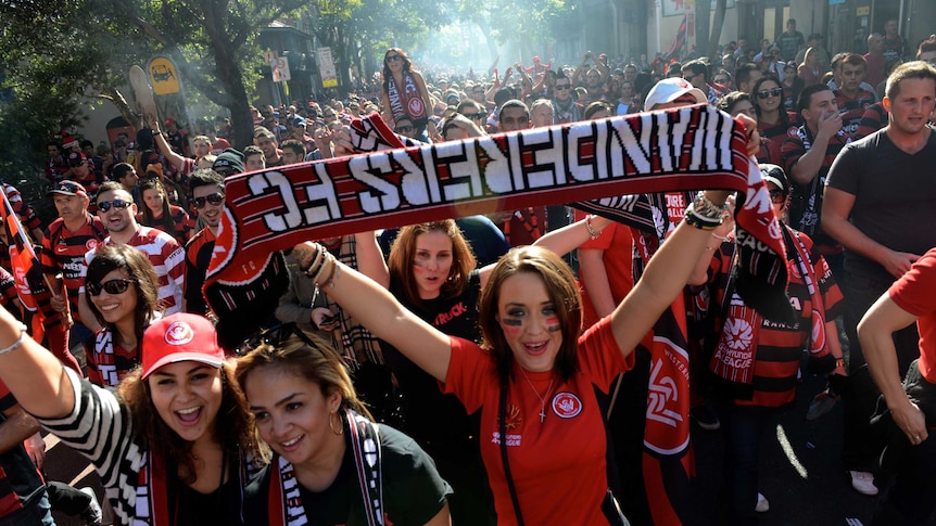 Western Sydney Wanderers fans make their way to the A-League grand final.