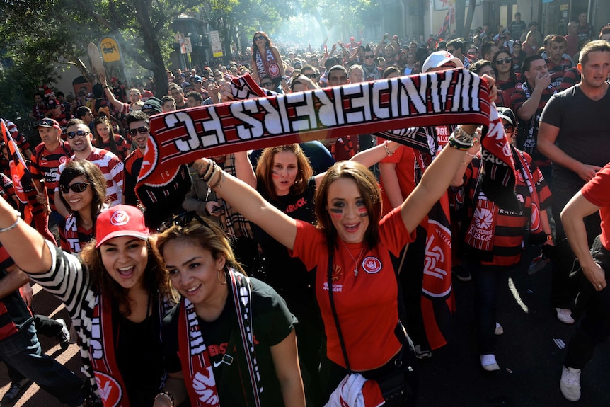 Western Sydney Wanderers fans make their way to the A-League grand final.