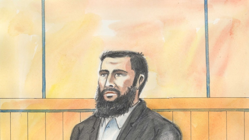 Paul Dacre court sketch - one of five men charged over alleged boat escape terror plot