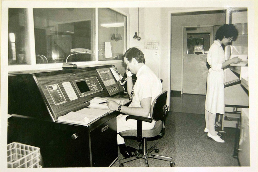 Two hospital staff working inside the RAH in 1985.