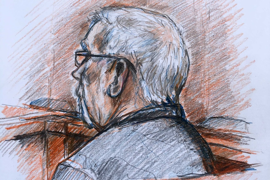A sketch of Kevin John Keath sitting in a court room on the day of his sentencing.