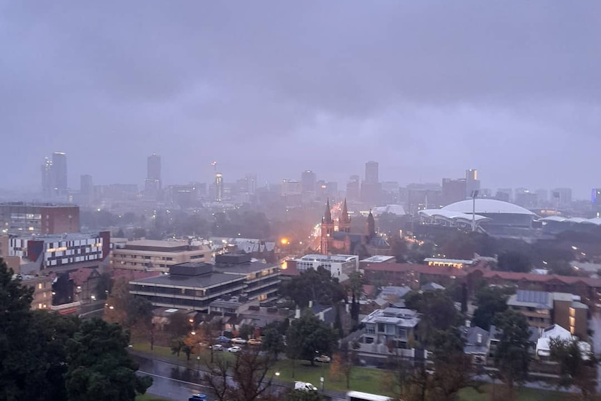 Rain over Adelaide's CBD