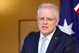 Prime Minister Scott Morrison speaks in the PM's courtyard.
