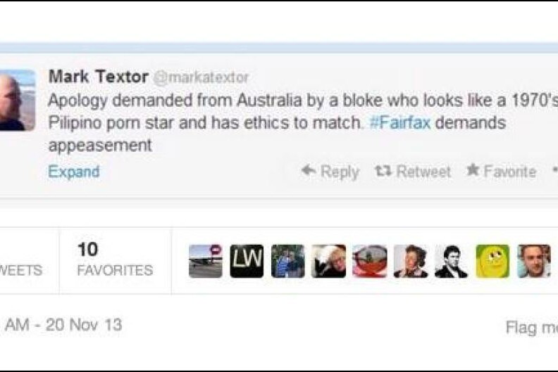 Mark Textor's tweet, which was later deleted