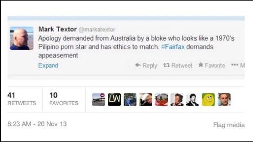 Mark Textor's tweet, which was later deleted