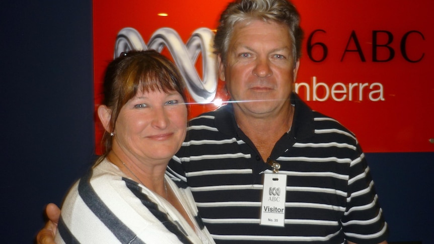 Rosie Klohs and her brother Bill at the 666 ABC Canberra studio. (ABC: Eleri Harris)