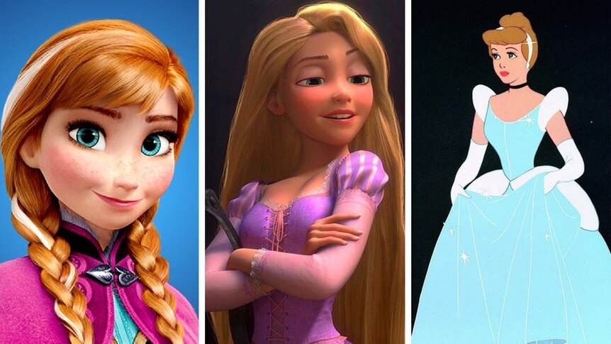 Composite of Rapunzel in Tangled, Frozen's Princess Anna and Cinderella, Disney princesses who are gender role models for girls