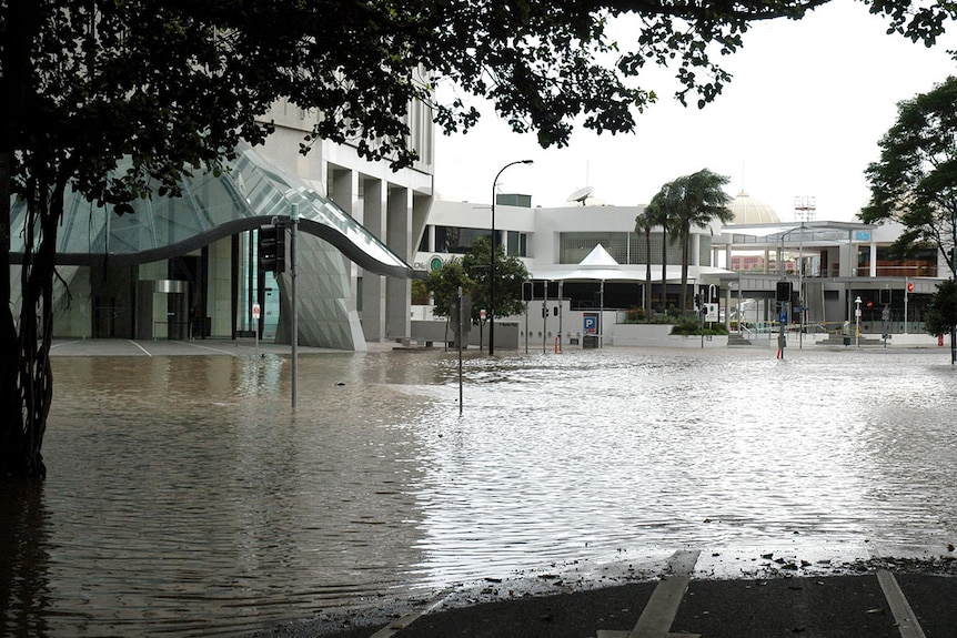 Parts of Eagle Street in Brisbane's CBD sit under floodwaters in 2011.