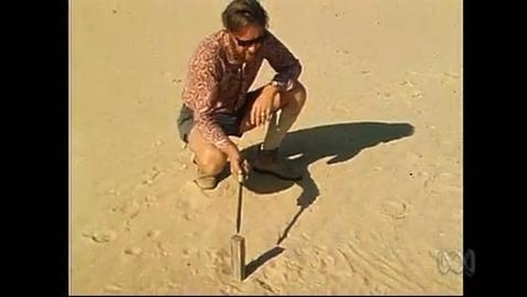 Man crouches in sand