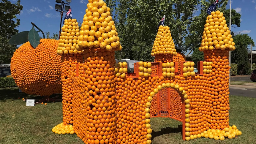 Castle orange sculpture at Griffith Spring Fest