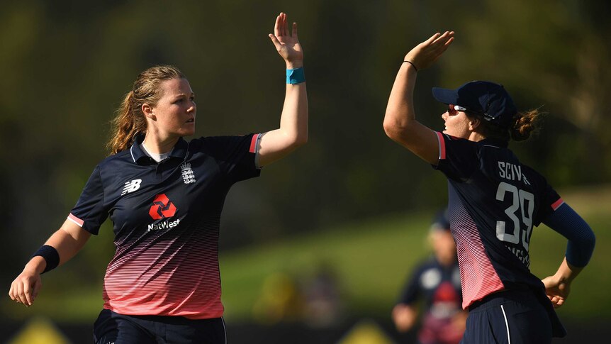 England's Anya Shrubsole celebrates wicket against Australia