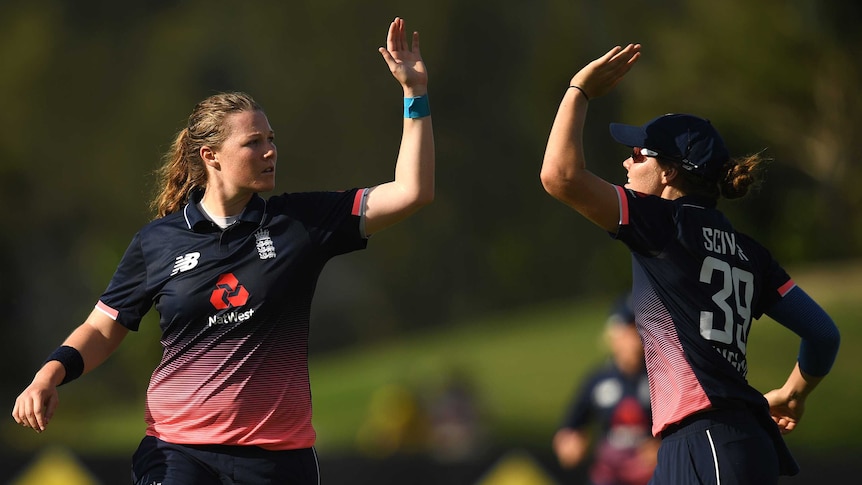 England's Anya Shrubsole celebrates wicket against Australia