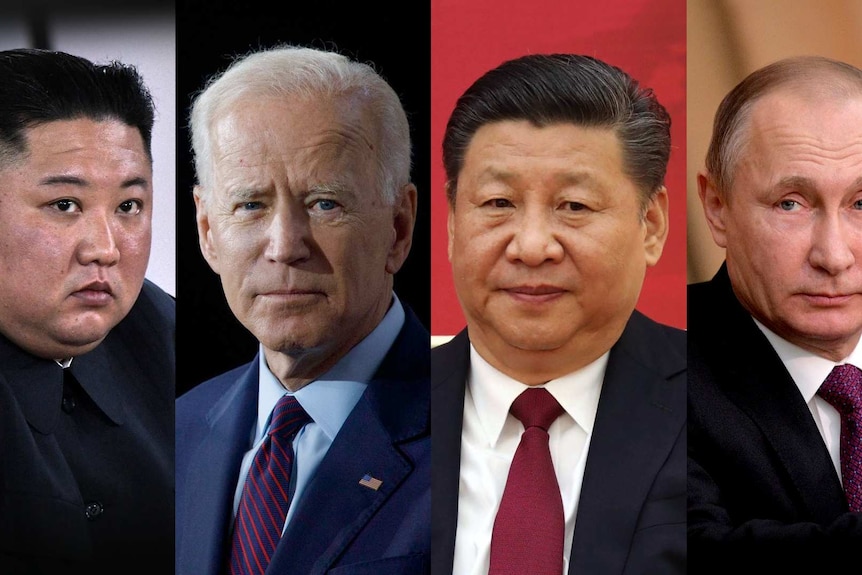 Kim Jong Un, Joe Biden, Xi Jinping and Vladimir Putin