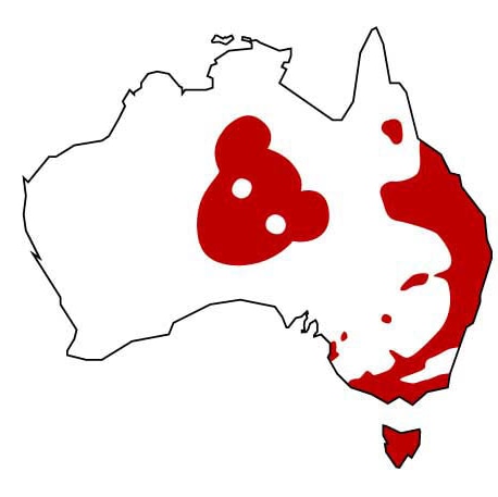 The distribution of drop bears in Australia, according to the Australian Museum.