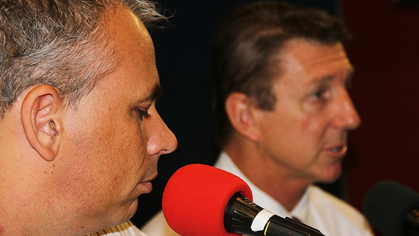 Adam Giles and Willem Westra van Holthe, speak on Darwin ABC radio, a day after Mr Westra challenged Mr Giles for his job.