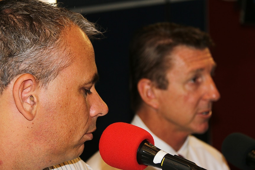 Adam Giles and Willem Westra van Holthe, speak on Darwin ABC radio, a day after Mr Westra challenged Mr Giles for his job.