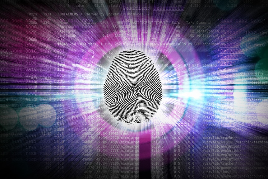 a graphic of a thumbprint with data behind it