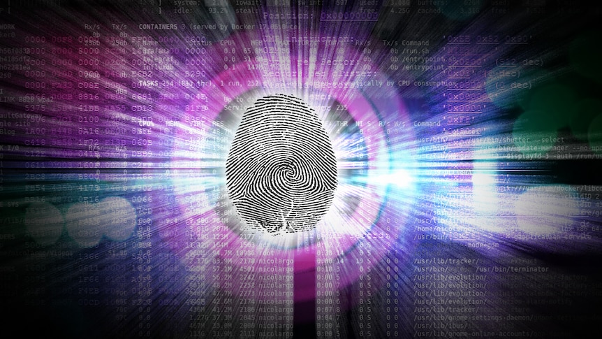 a graphic of a thumbprint with data behind it