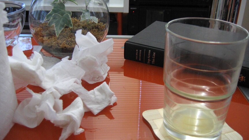 Used tissues on a table
